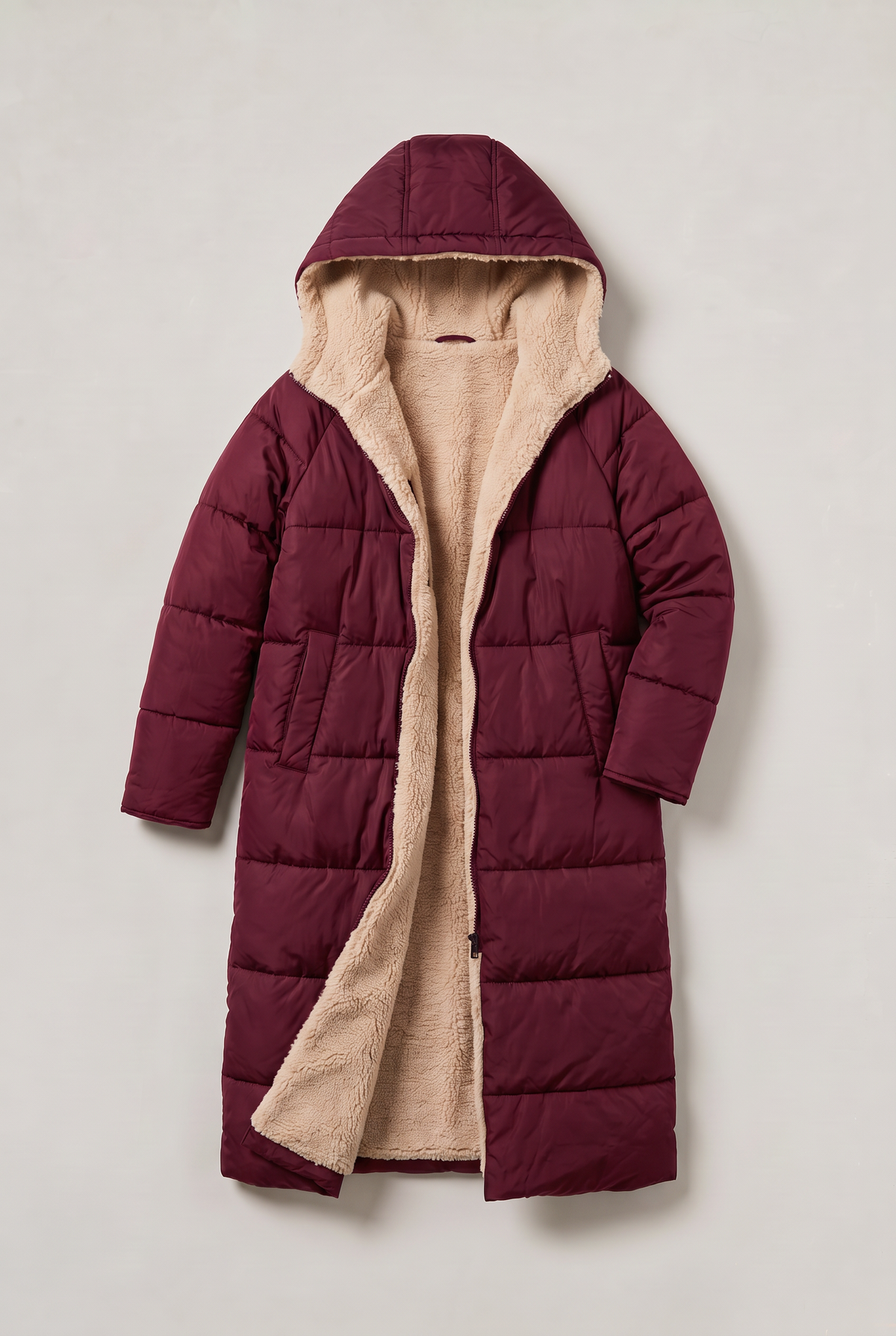 Women’s Fleece Lined Longline Quilted Puffer Coat