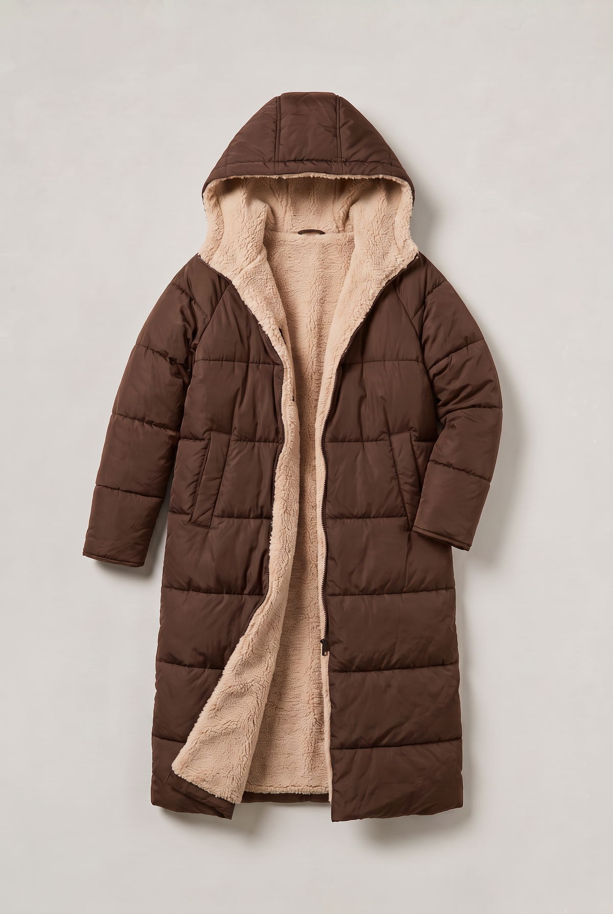 Women’s Fleece Lined Longline Quilted Puffer Coat