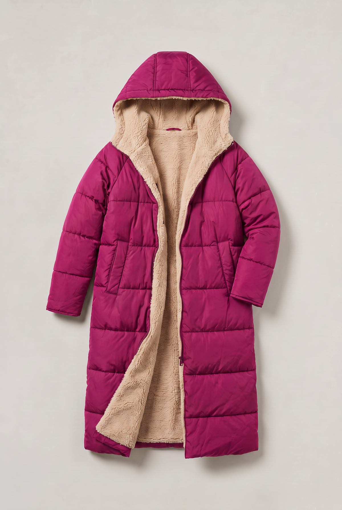 Women’s Fleece Lined Longline Quilted Puffer Coat