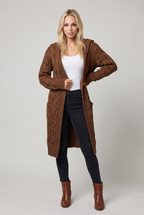 Women’s Hooded Cable Knit Longline Cardigan