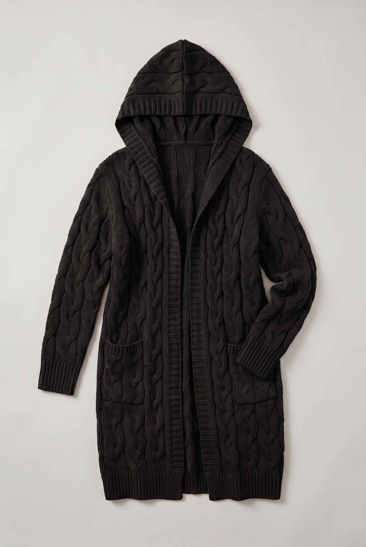 Women’s Hooded Cable Knit Longline Cardigan