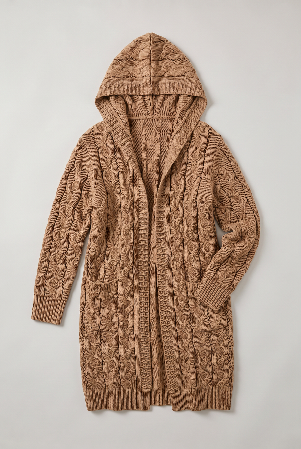 Women’s Hooded Cable Knit Longline Cardigan
