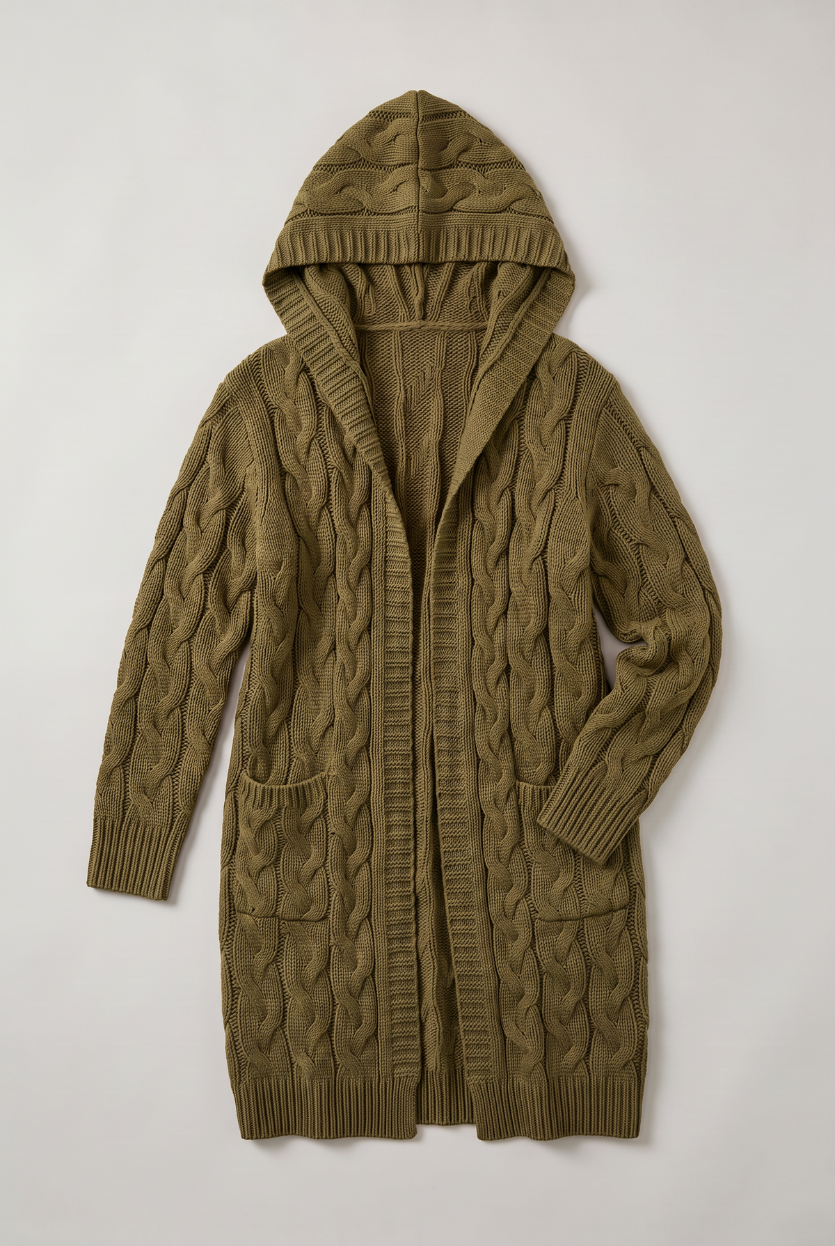 Women’s Hooded Cable Knit Longline Cardigan