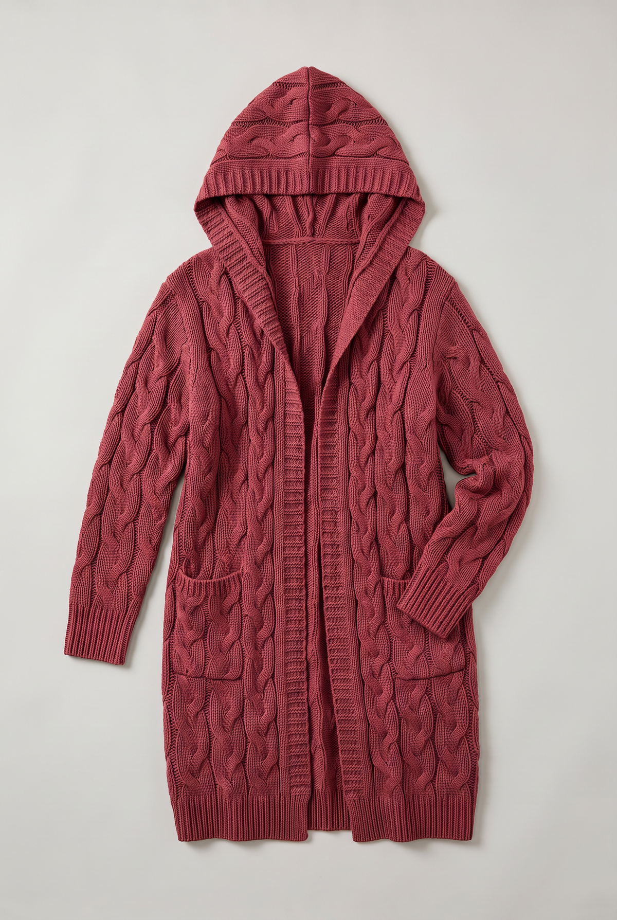 Women’s Hooded Cable Knit Longline Cardigan