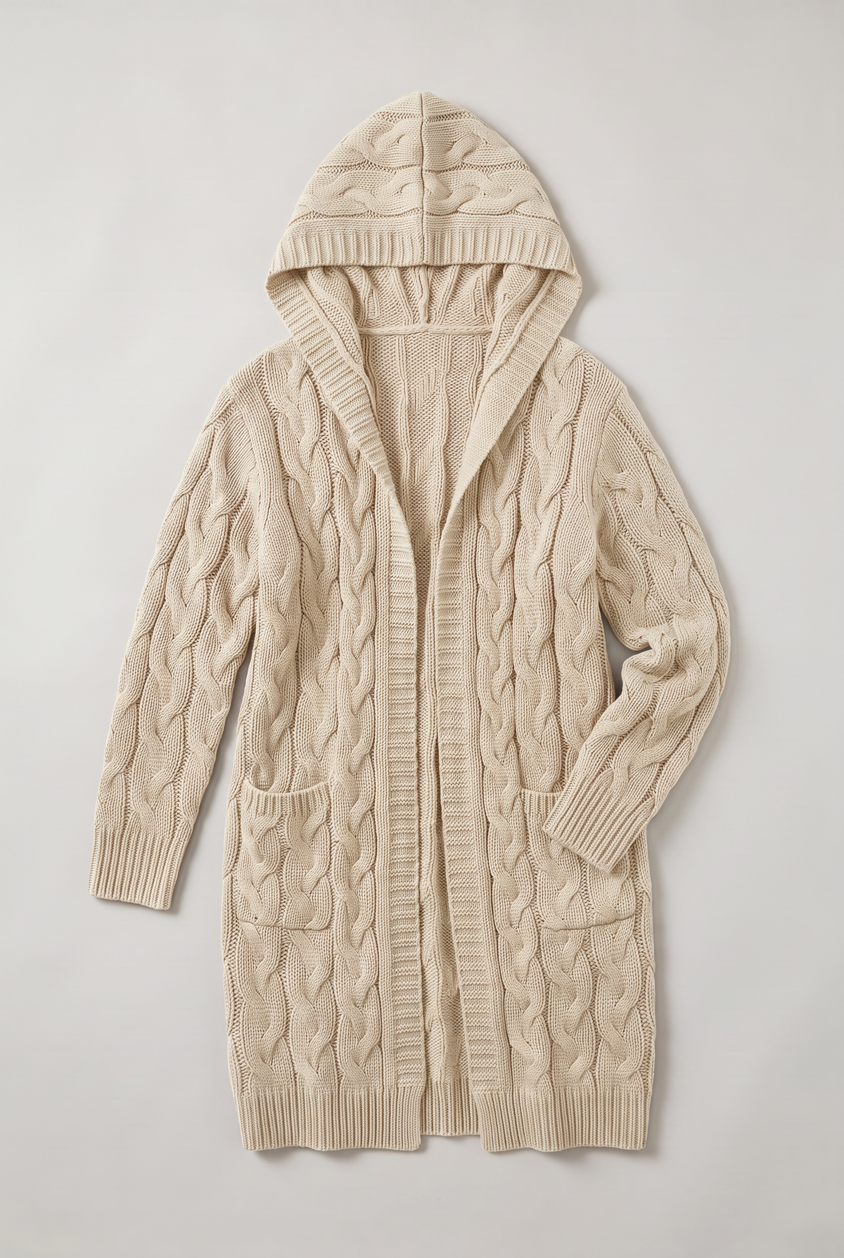 Women’s Hooded Cable Knit Longline Cardigan
