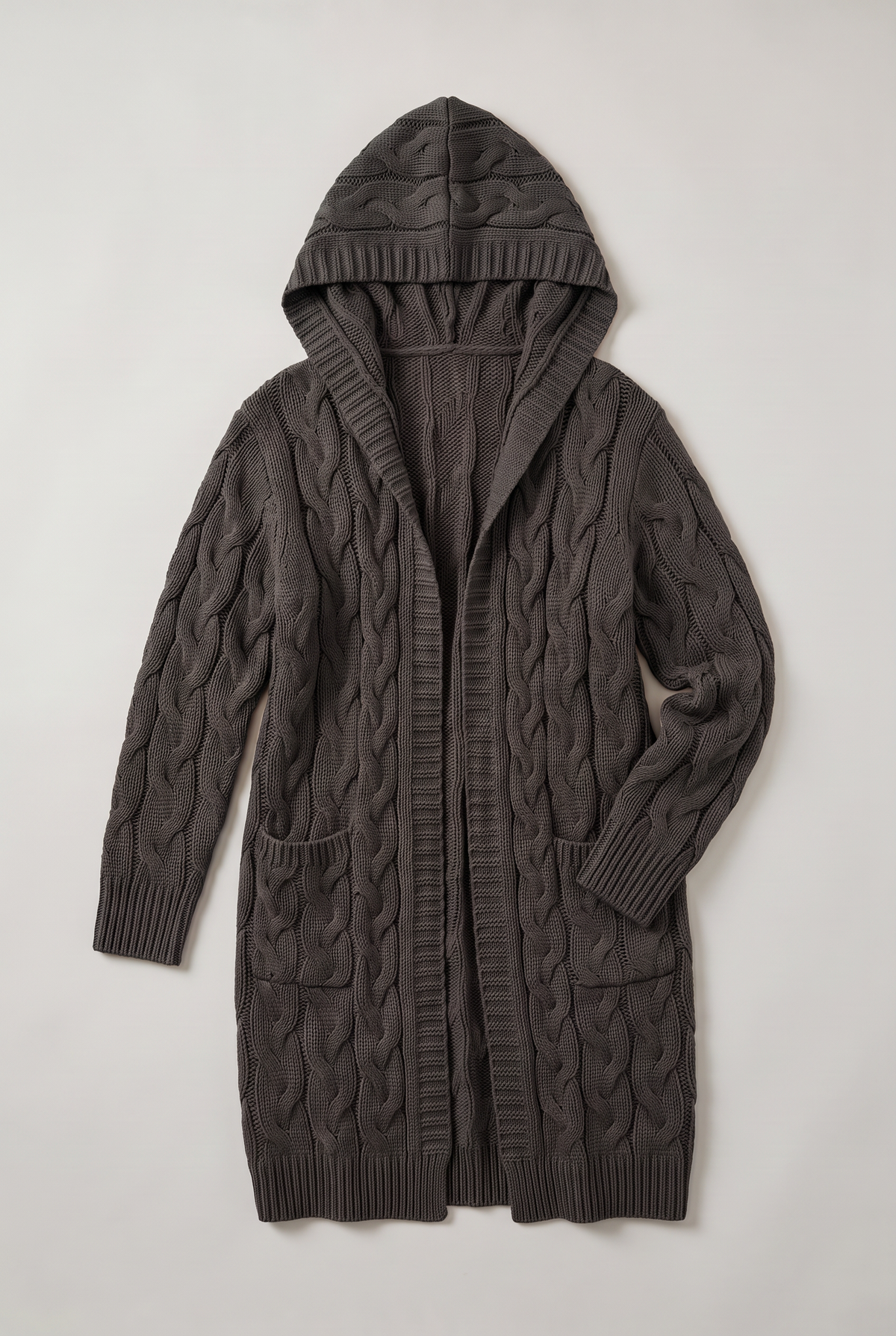 Women’s Hooded Cable Knit Longline Cardigan