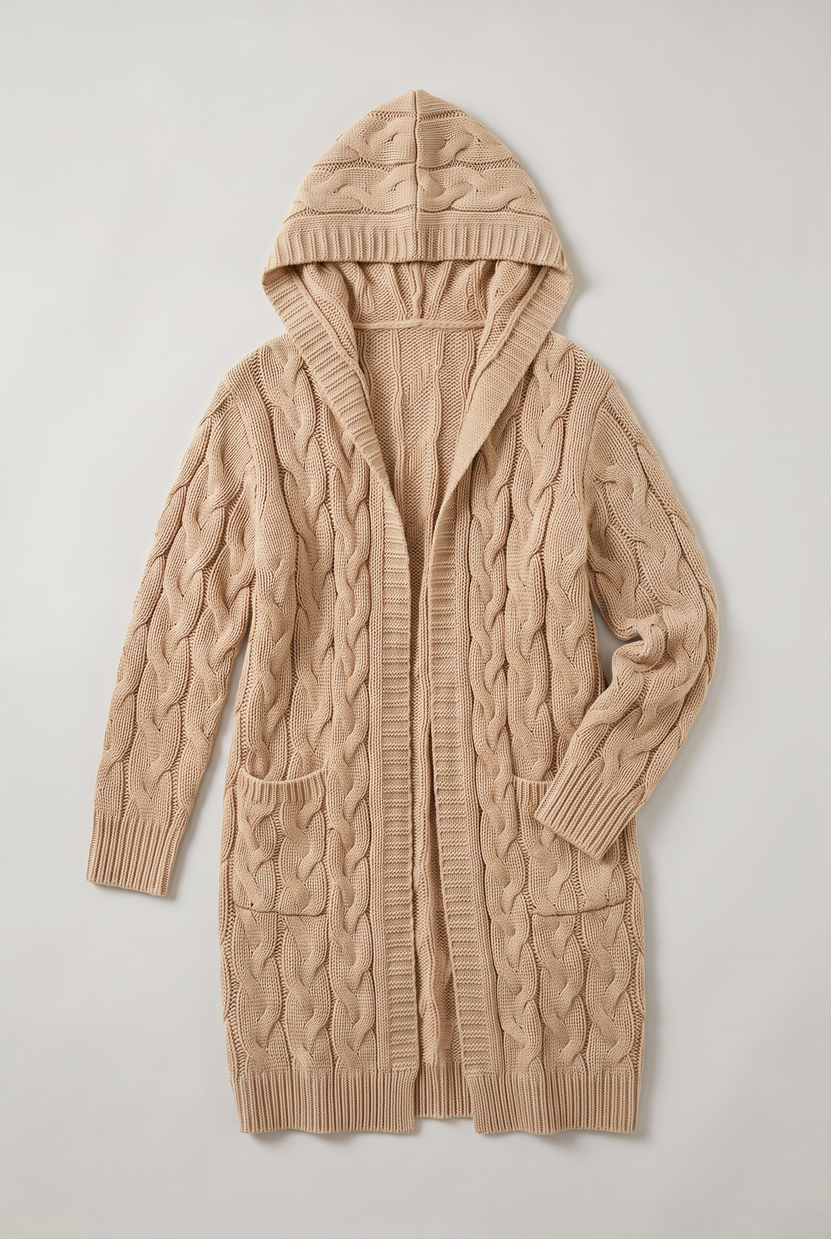 Women’s Hooded Cable Knit Longline Cardigan