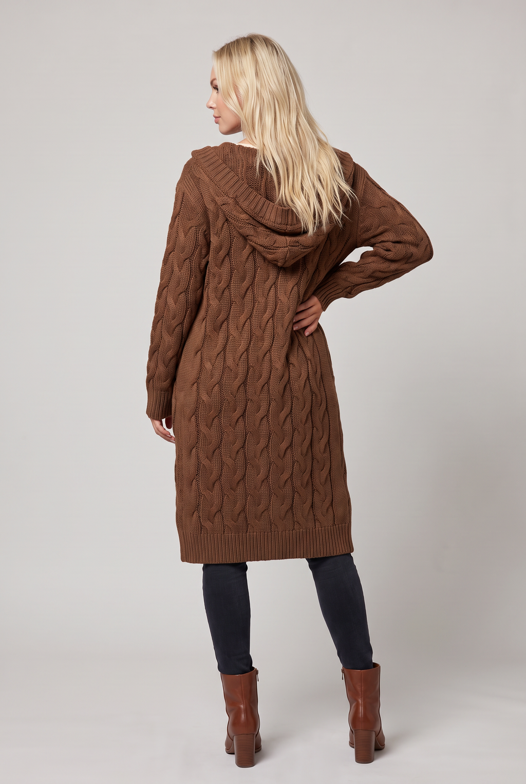 Women’s Hooded Cable Knit Longline Cardigan