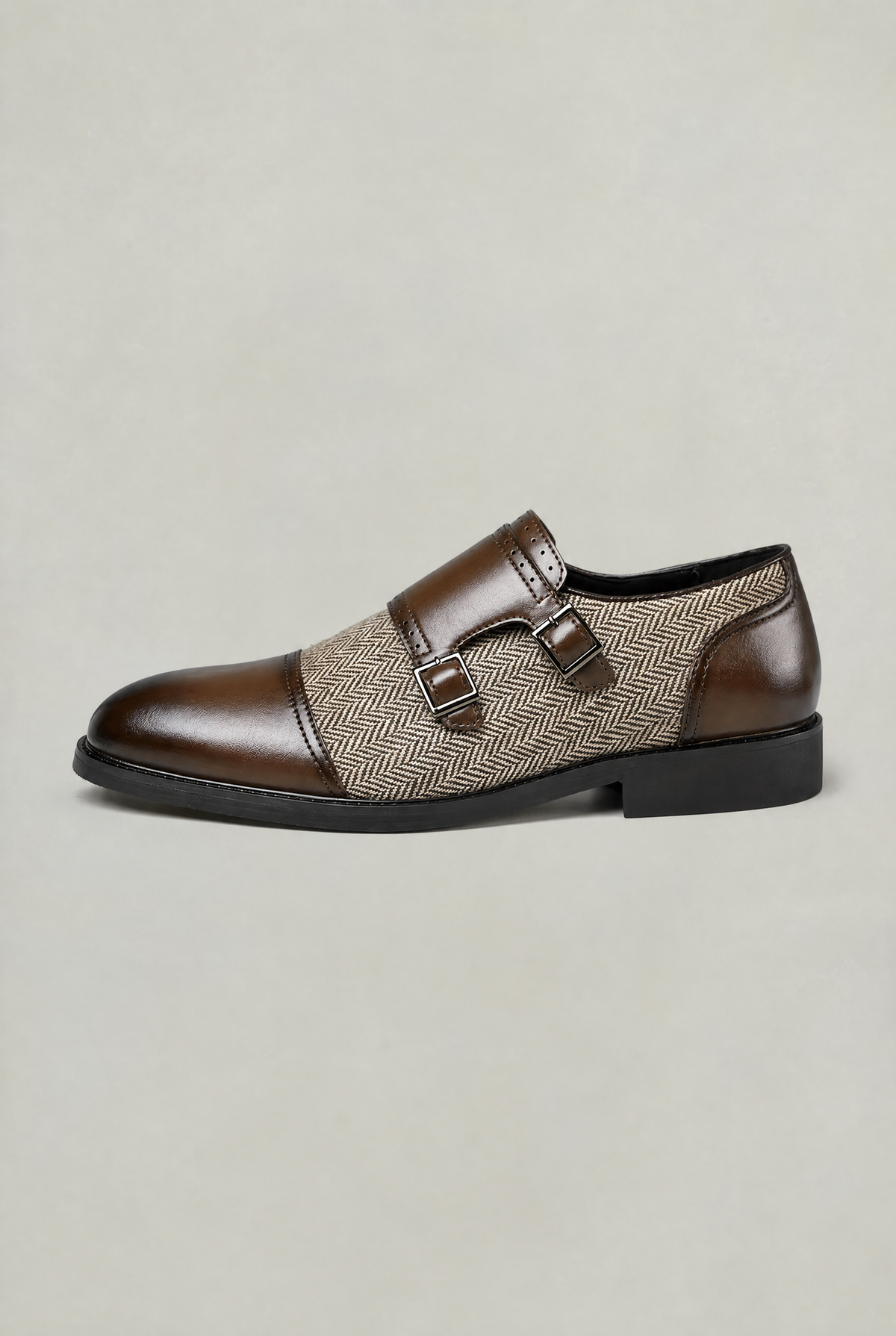 Men’s Herringbone Double Monk Strap Shoes