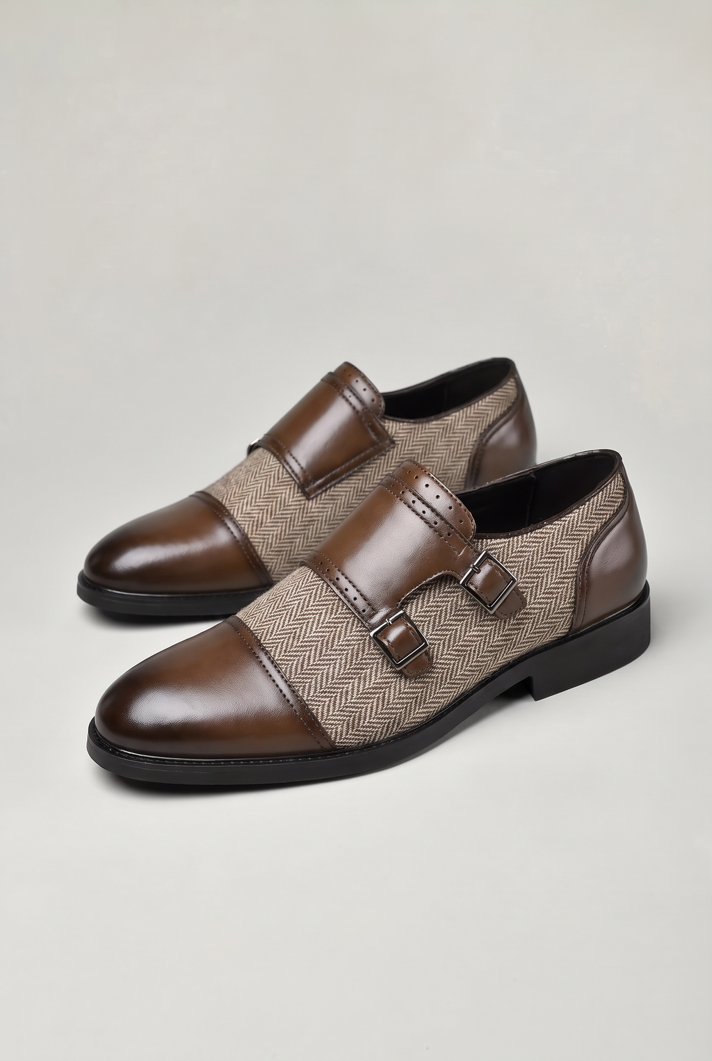 Men’s Herringbone Double Monk Strap Shoes