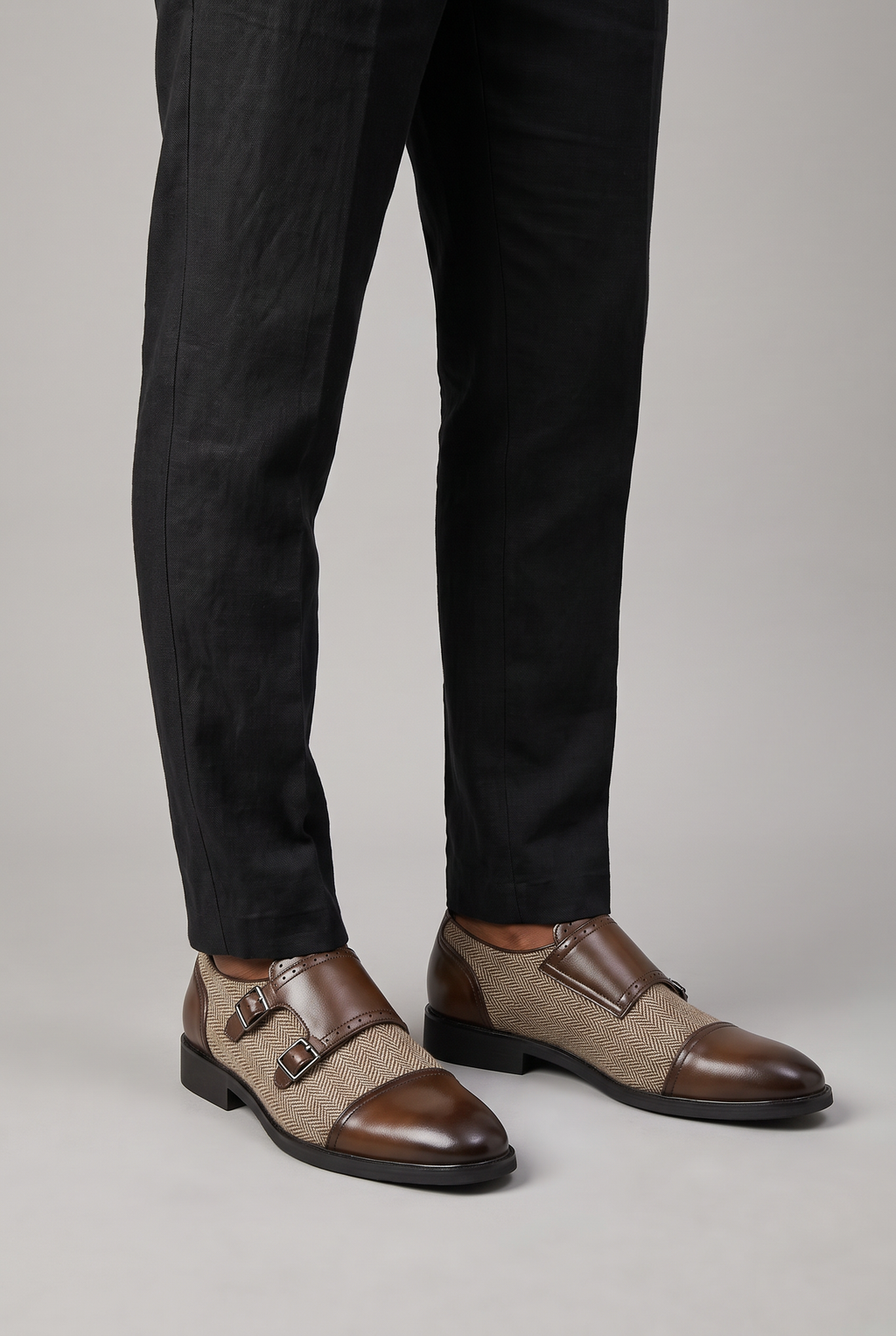 Men’s Herringbone Double Monk Strap Shoes