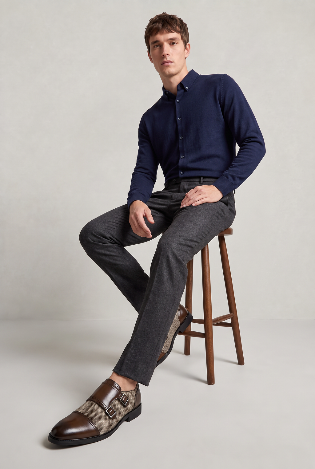 Men’s Herringbone Double Monk Strap Shoes