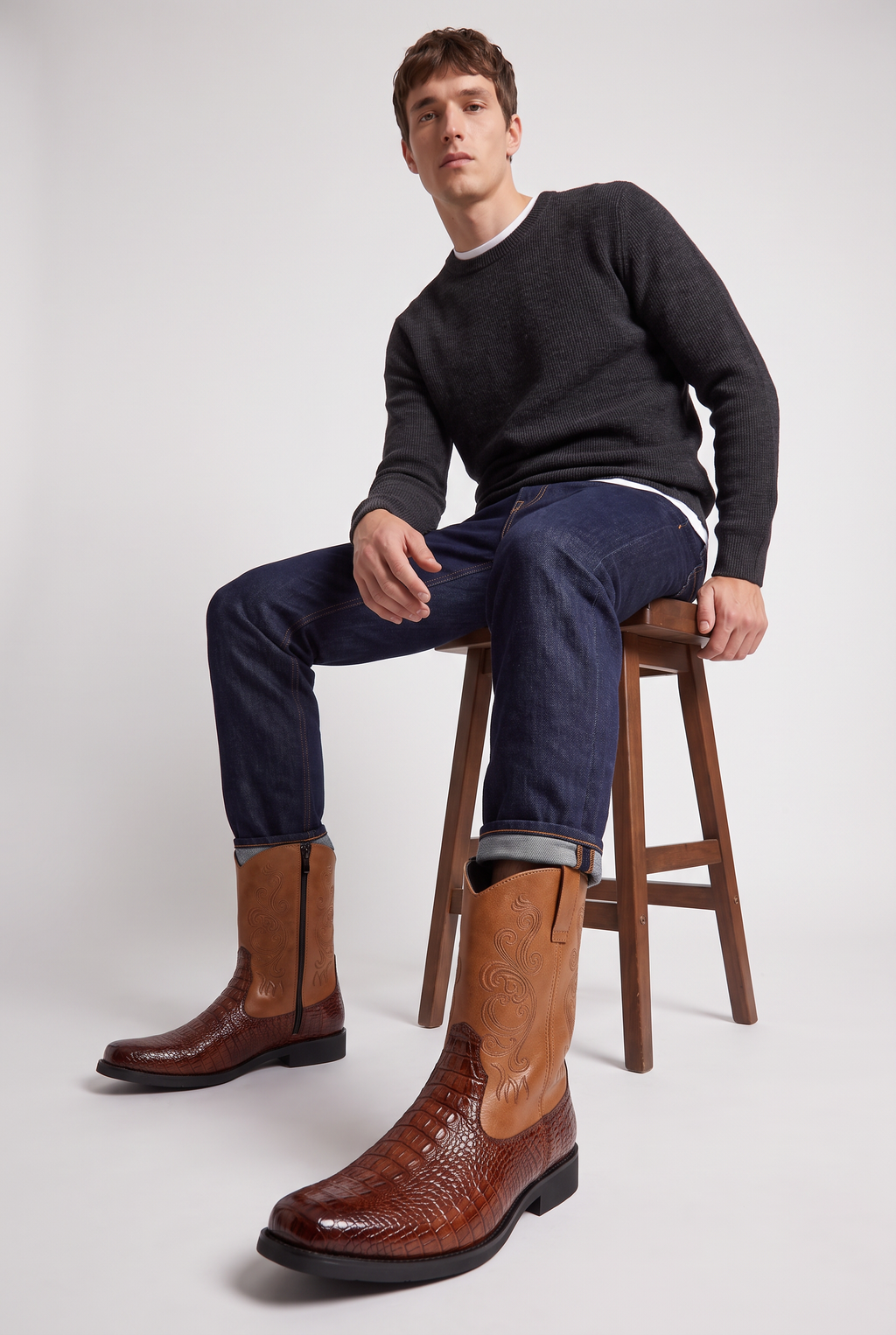 Men’s Croc Effect Western Cowboy Boots