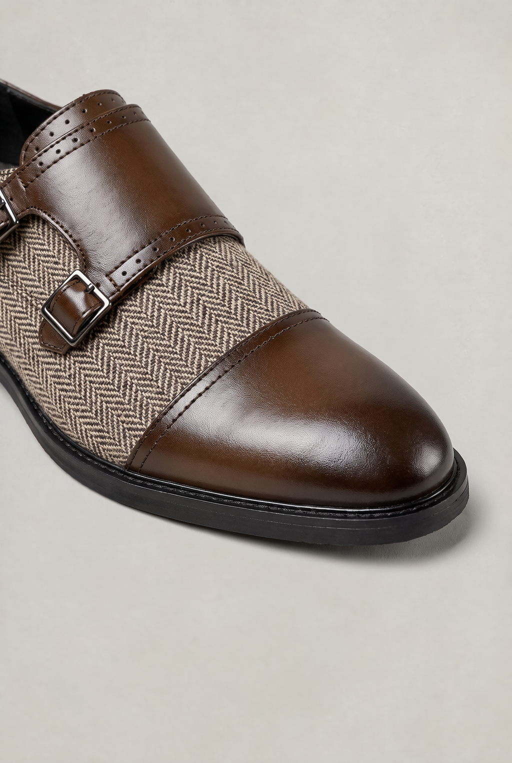 Men’s Herringbone Double Monk Strap Shoes