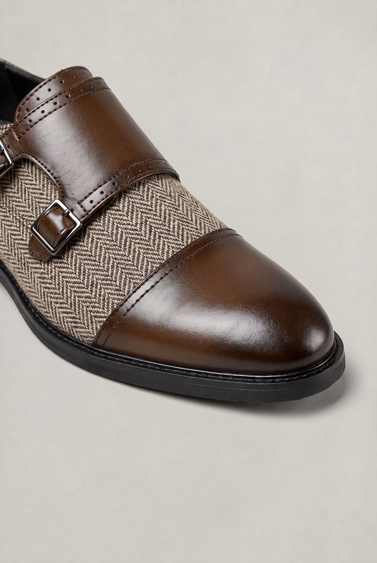 Men’s Herringbone Double Monk Strap Shoes