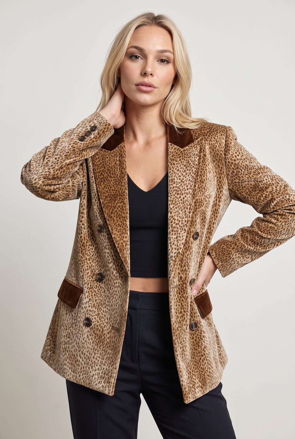 Women’s Double-Breasted Fawn Print Blazer