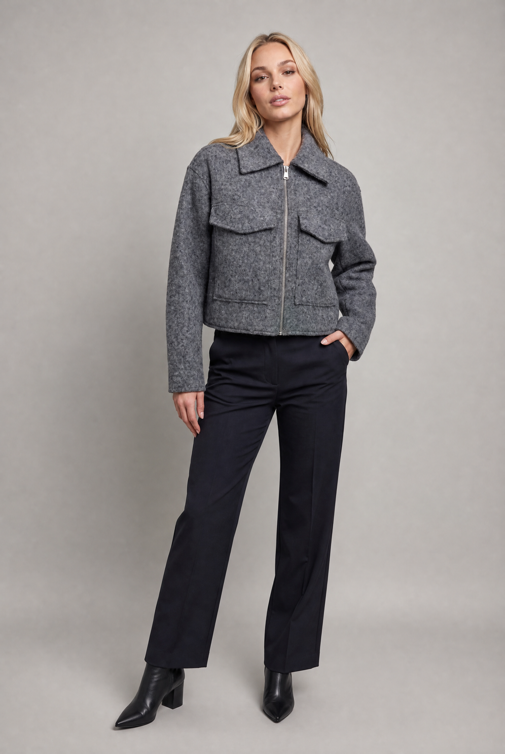 Women’s Cropped Zip-Up Utility Jacket