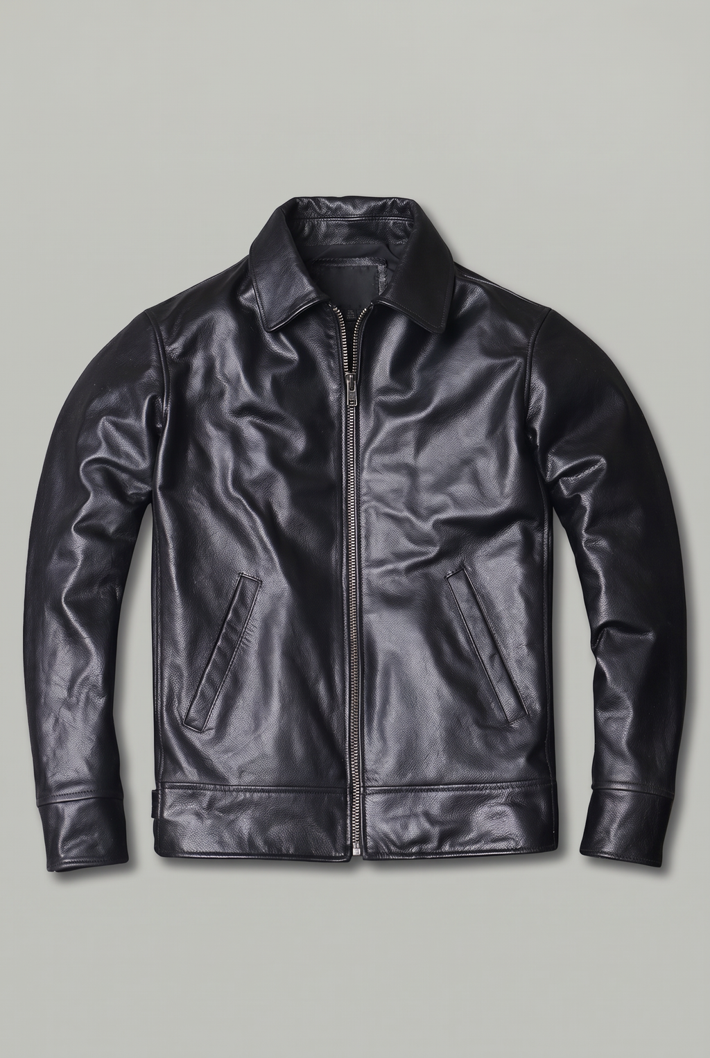 Men’s Genuine Leather Biker Collared Jacket