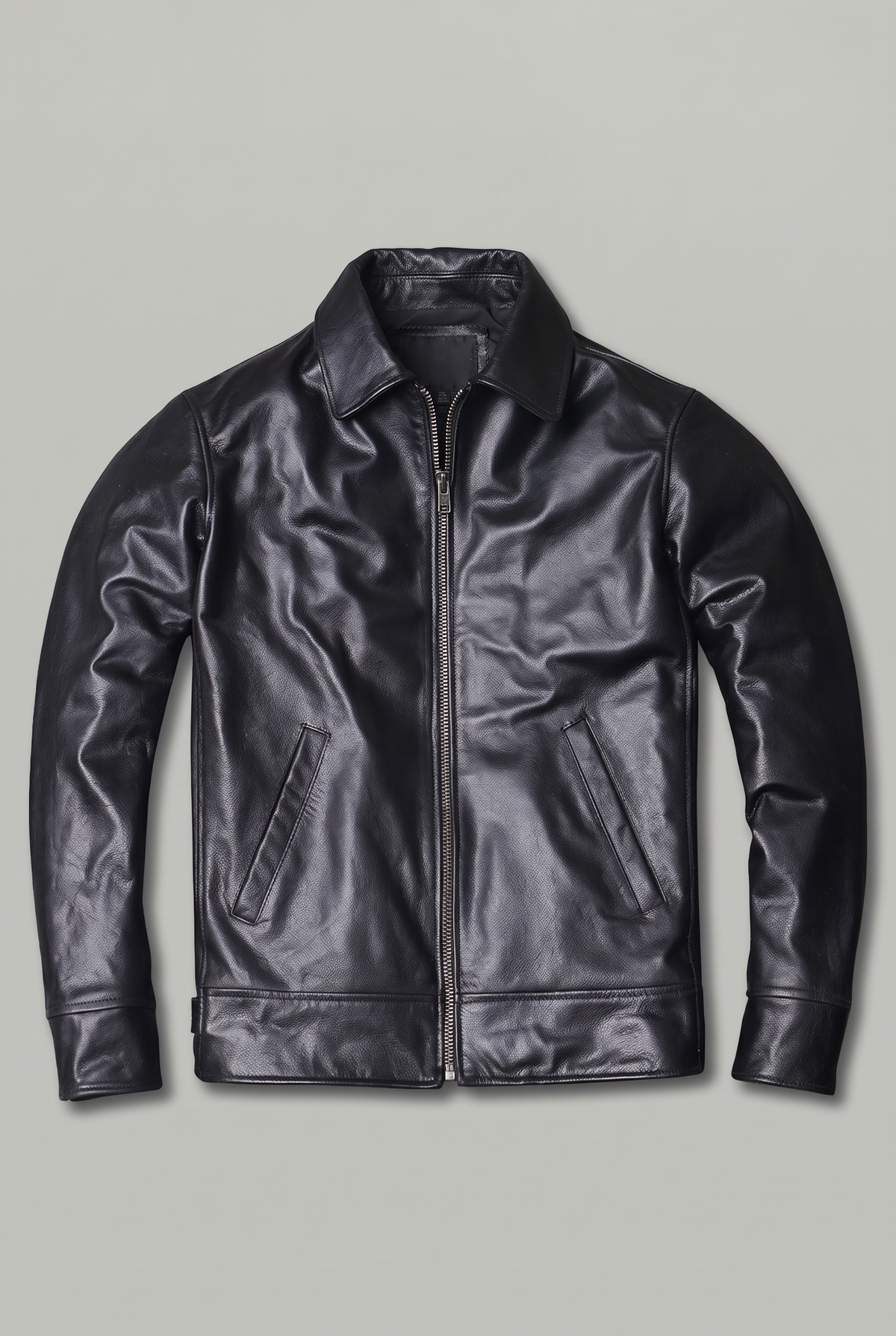 Men’s Genuine Leather Biker Collared Jacket