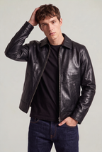 Men’s Genuine Leather Biker Collared Jacket