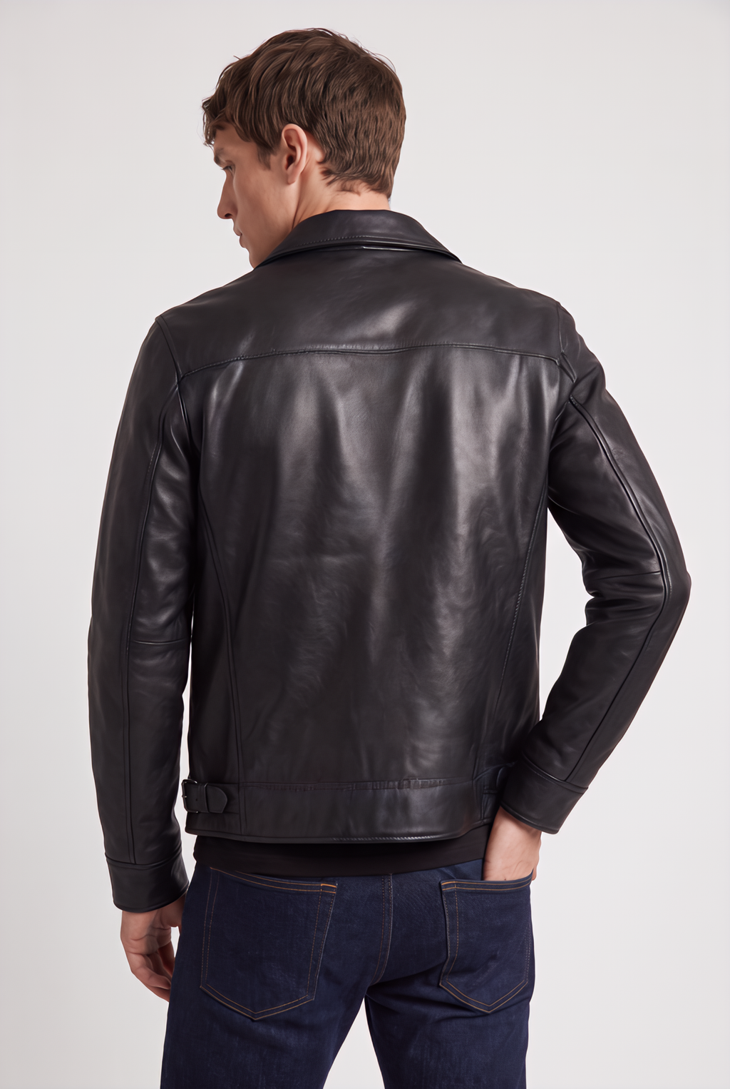Men’s Genuine Leather Biker Collared Jacket