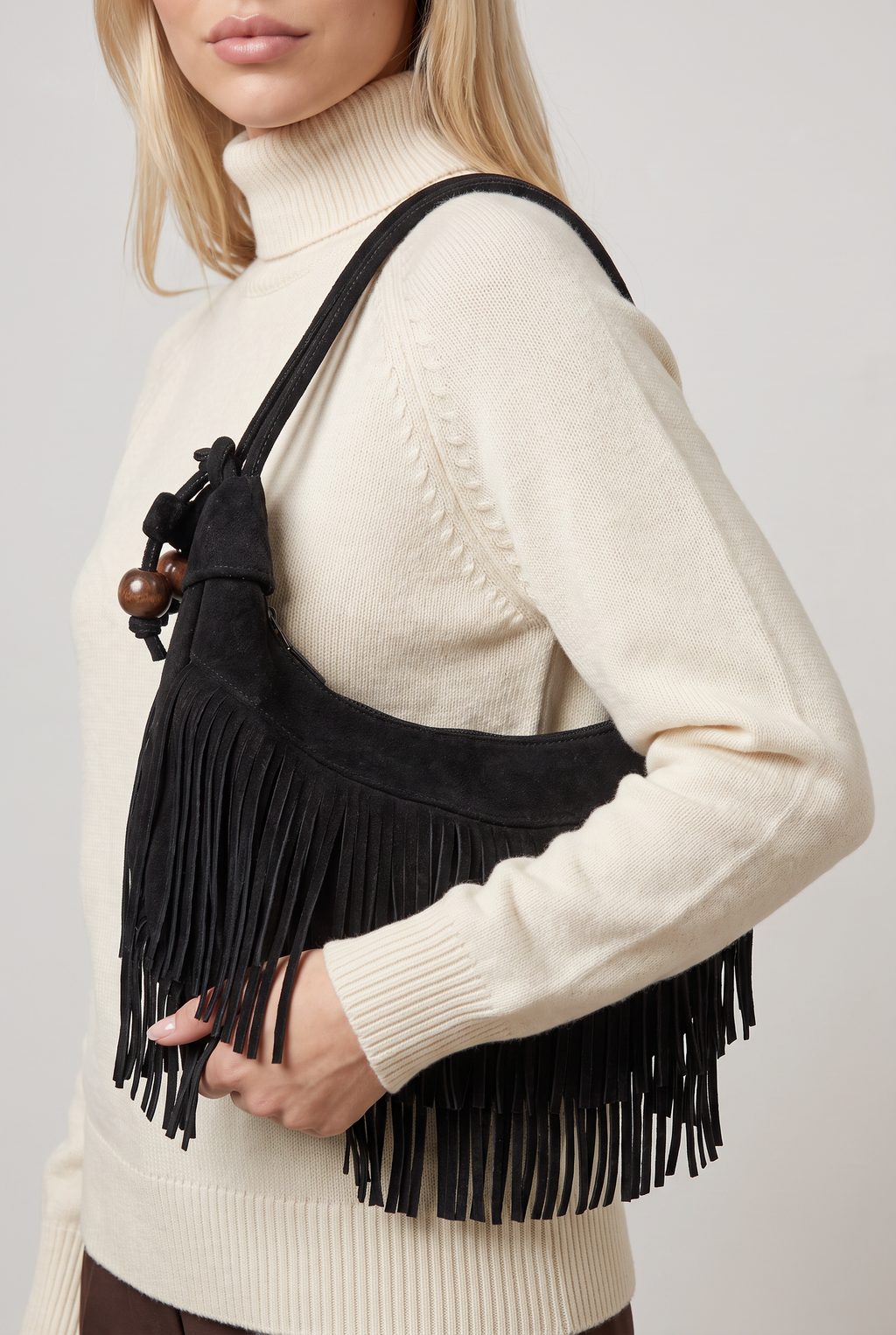 Fringe Shoulder Bag Women’s Boho Suede Look Handbag