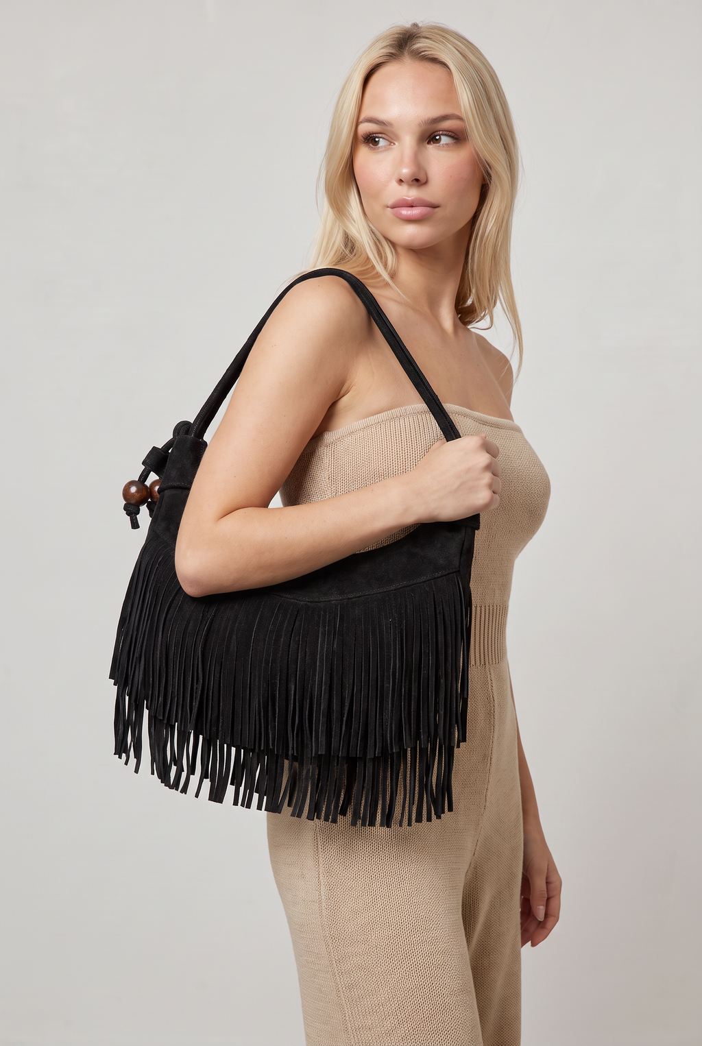 Fringe Shoulder Bag Women’s Boho Suede Look Handbag