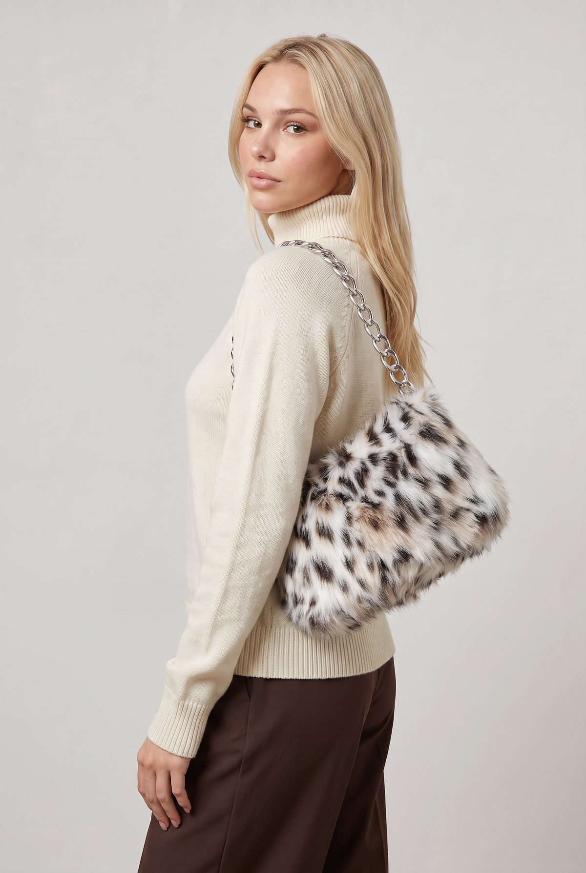 Faux Fur Shoulder Bag Women’s Chain Handbag