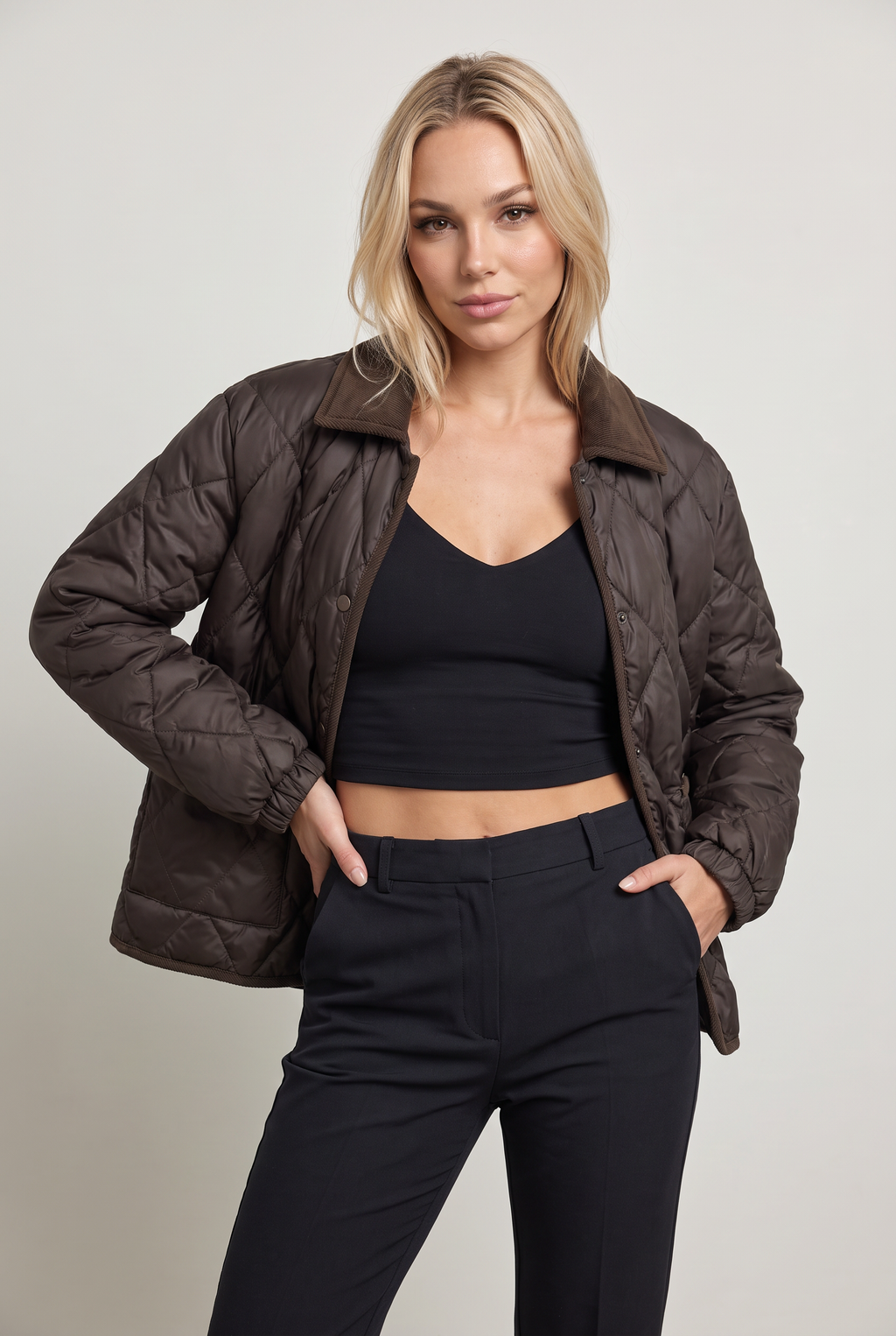 Women’s Quilted Jacket Corduroy Collar 