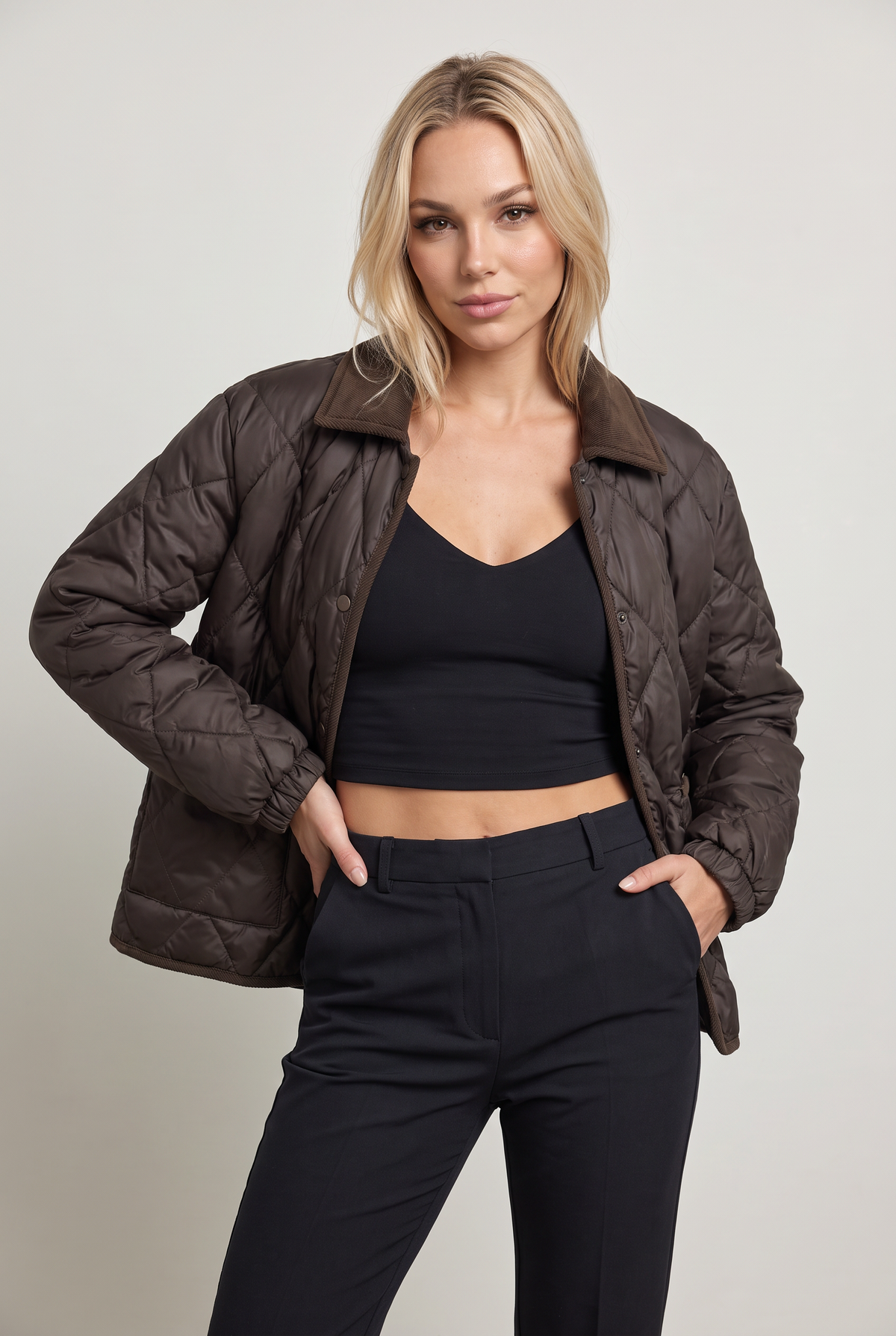 Women’s Quilted Jacket Corduroy Collar 