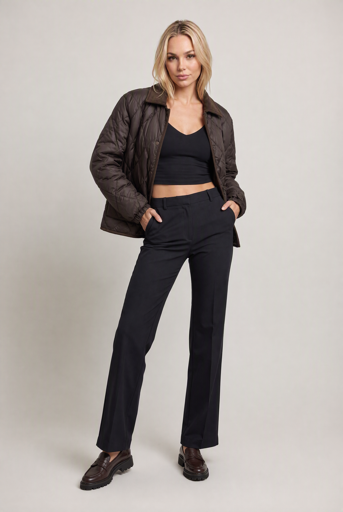 Women’s Quilted Jacket Corduroy Collar 