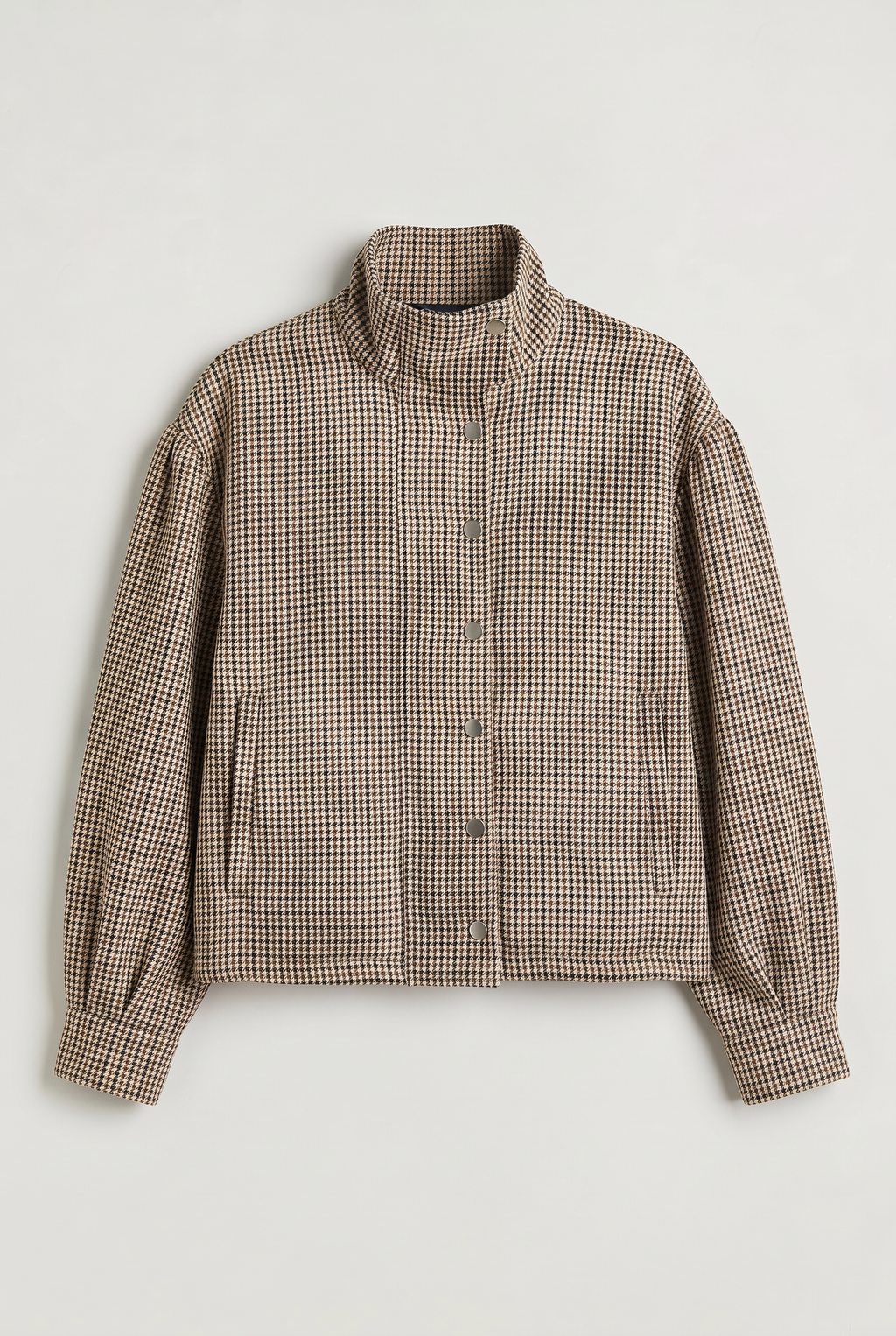 Women’s Checked Jacket Funnel Neck Cropped Fit