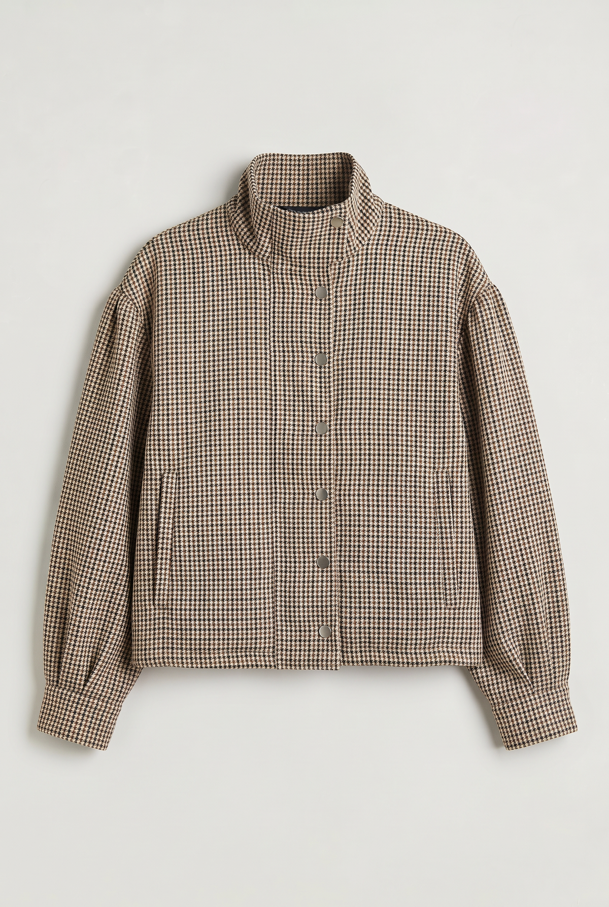 Women’s Checked Jacket Funnel Neck Cropped Fit