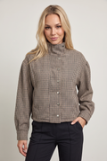 Women’s Checked Jacket Funnel Neck Cropped Fit