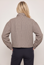 Women’s Checked Jacket Funnel Neck Cropped Fit