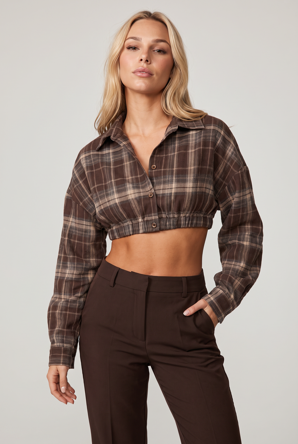 Women’s Cropped Check Shirt Long Sleeve