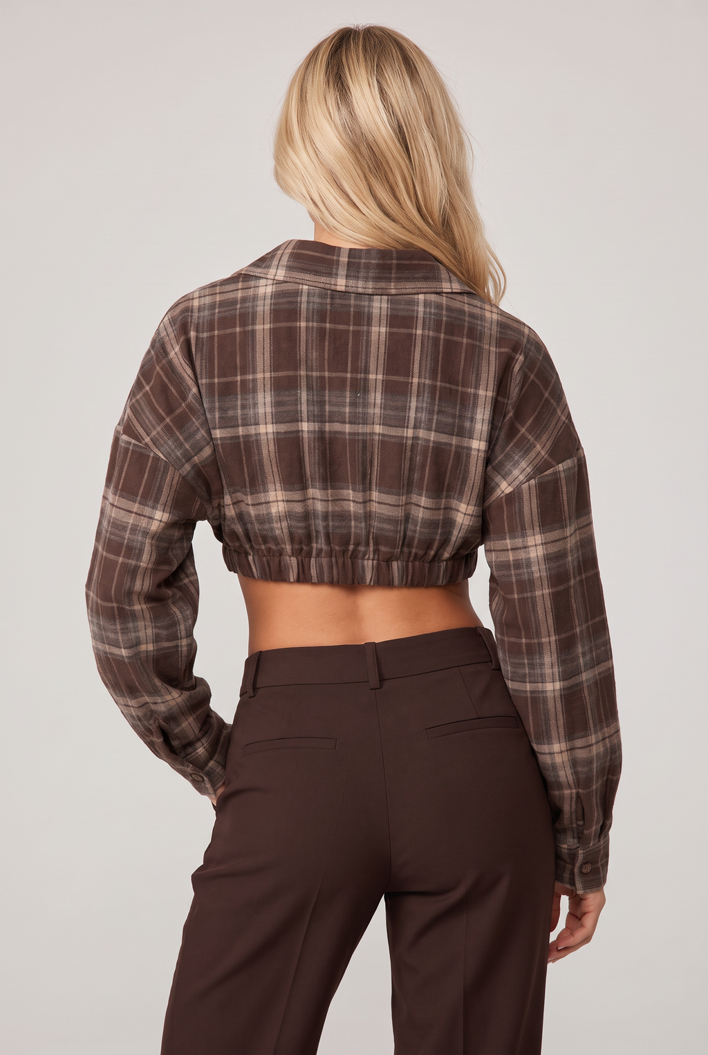Women’s Cropped Check Shirt Long Sleeve