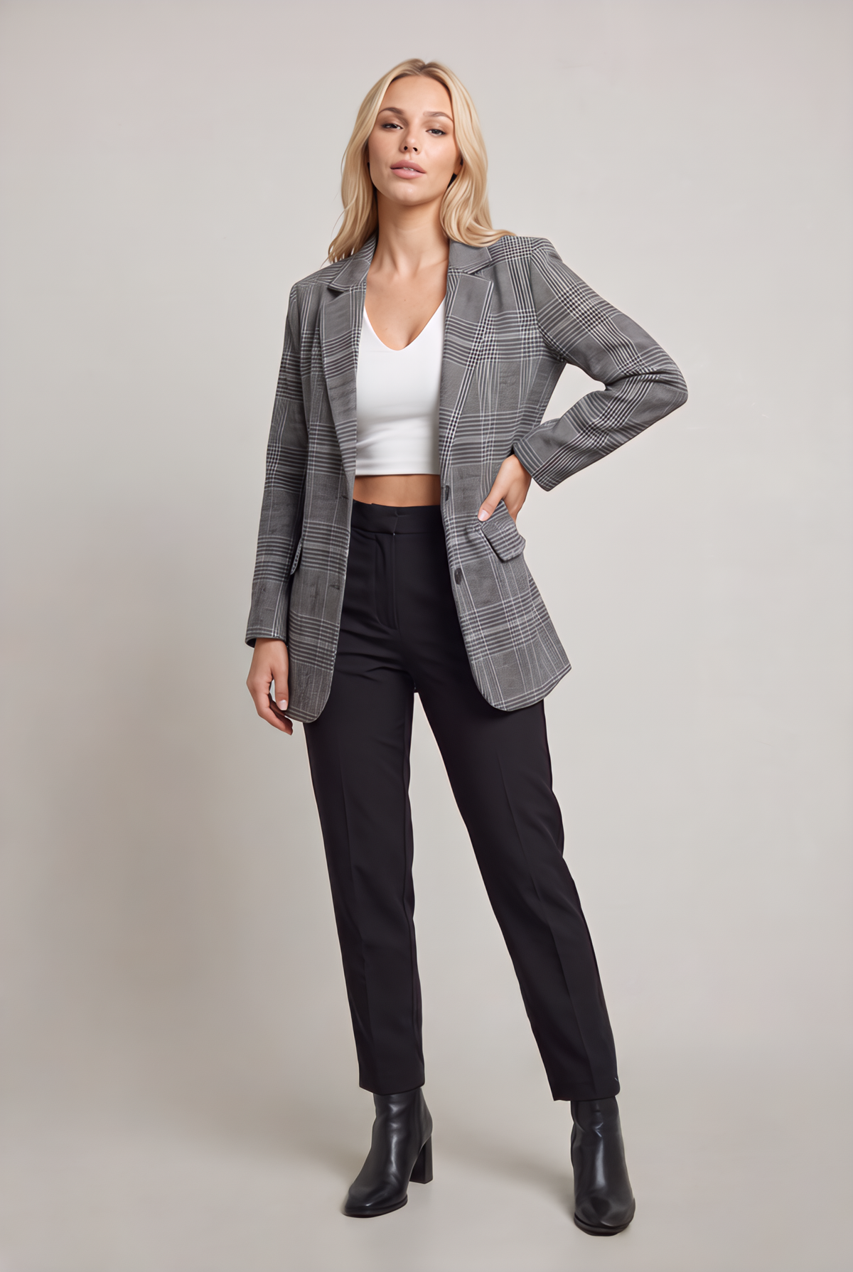 Women’s Checked Blazer Longline Tailored Fit