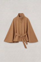 Women’s Belted Cape Jacket - Stand Collar Coat