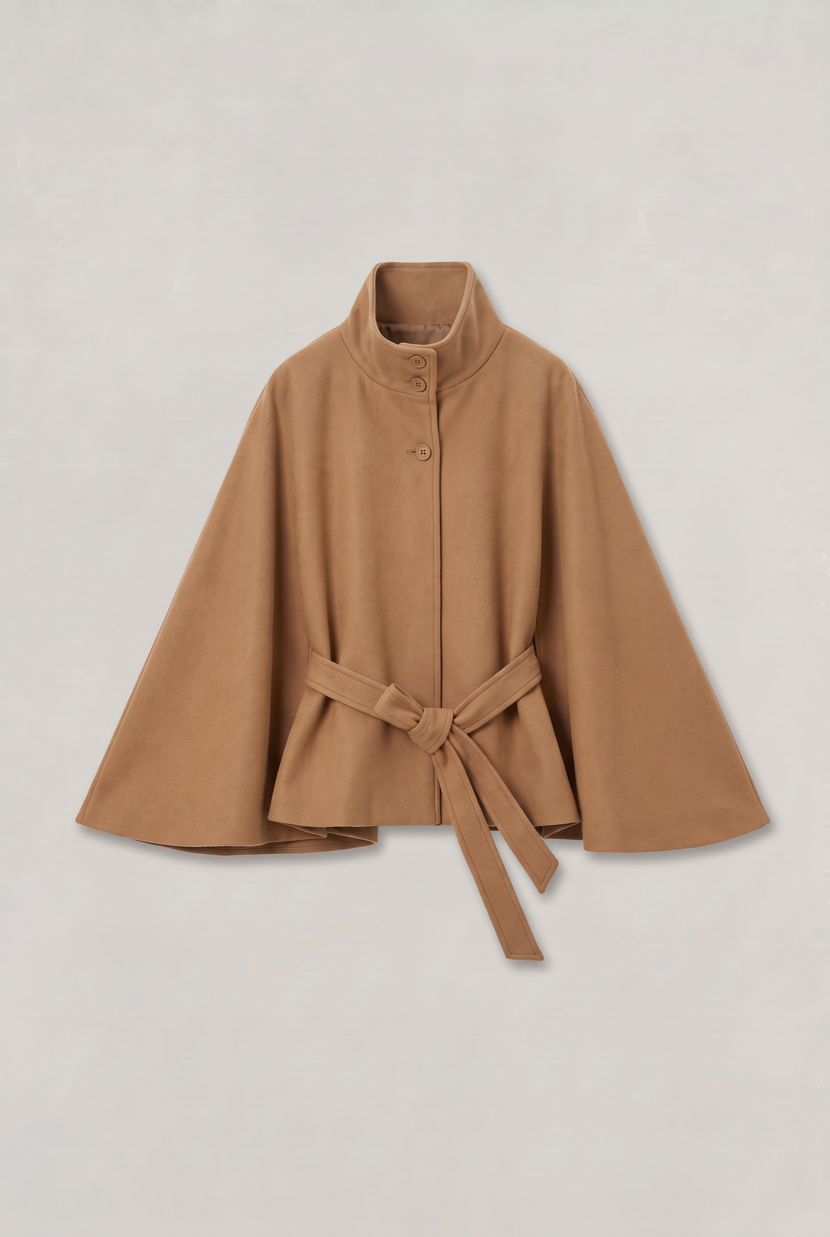 Women’s Belted Cape Jacket - Stand Collar Coat