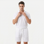Men's Linen Short Sleeve Polo Shirt and Shorts Set