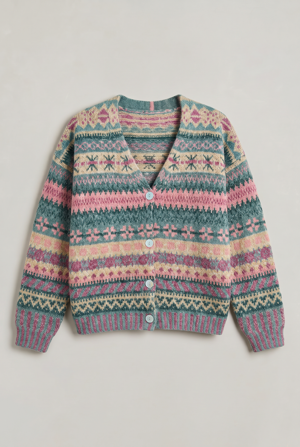 Women’s Fair Isle Button-Up Geometric Print Cardigan