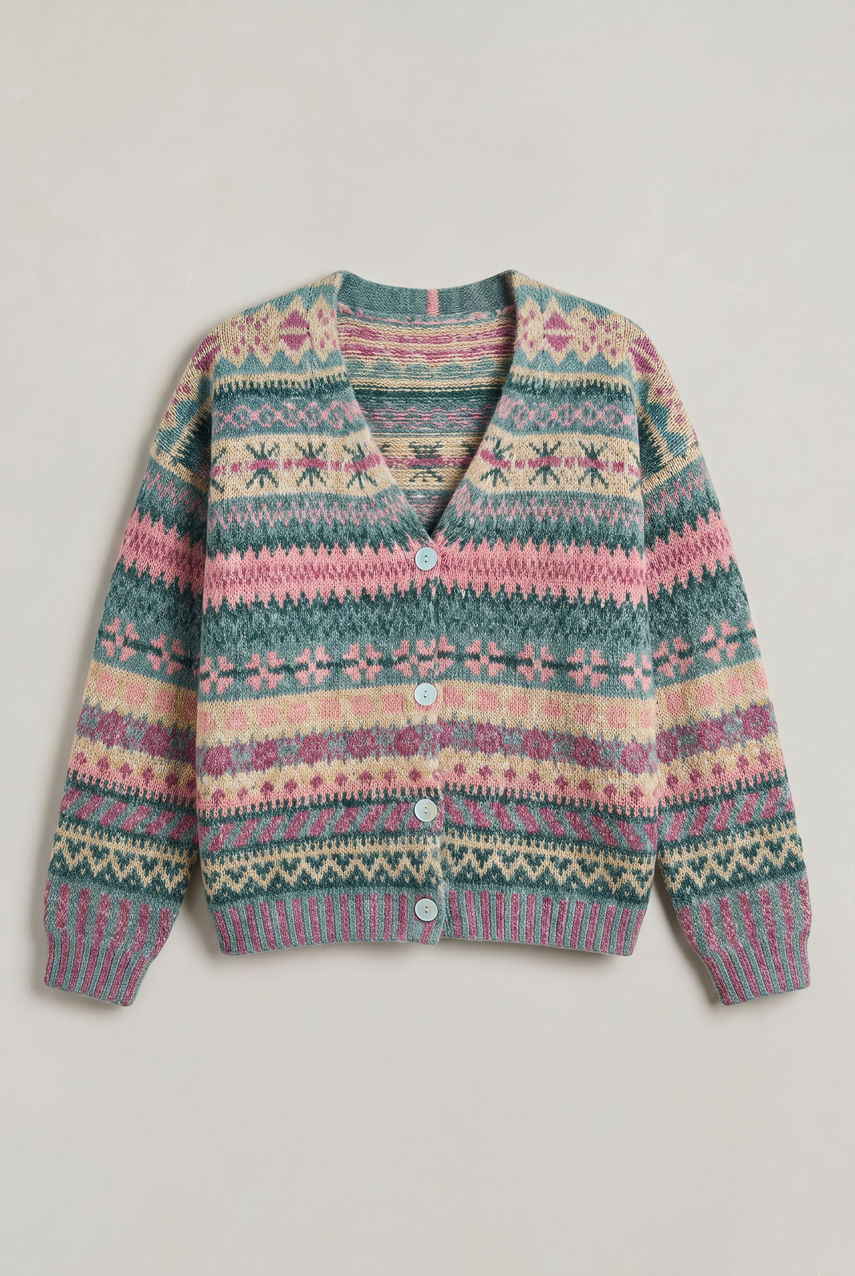 Women’s Fair Isle Button-Up Geometric Print Cardigan