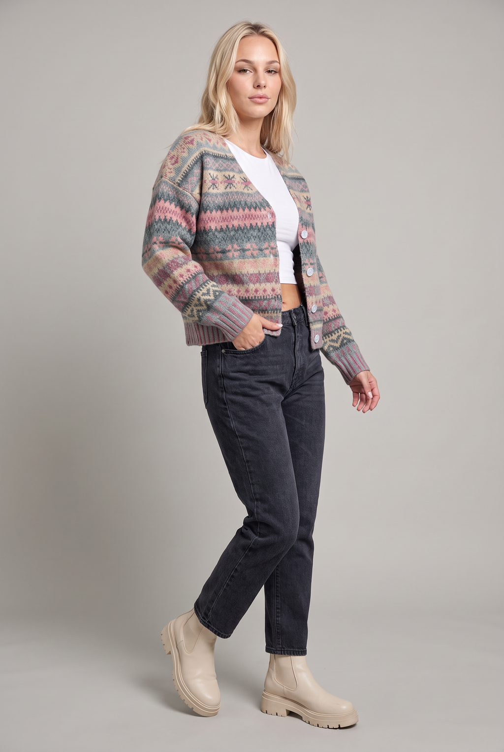Women’s Fair Isle Button-Up Geometric Print Cardigan