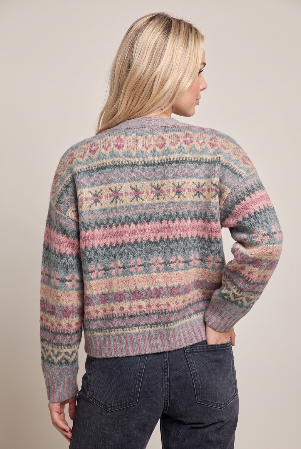 Women’s Fair Isle Button-Up Geometric Print Cardigan