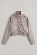 Women’s Light Grey Suede-Effect Utility Jacket