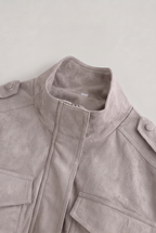 Women’s Light Grey Suede-Effect Utility Jacket