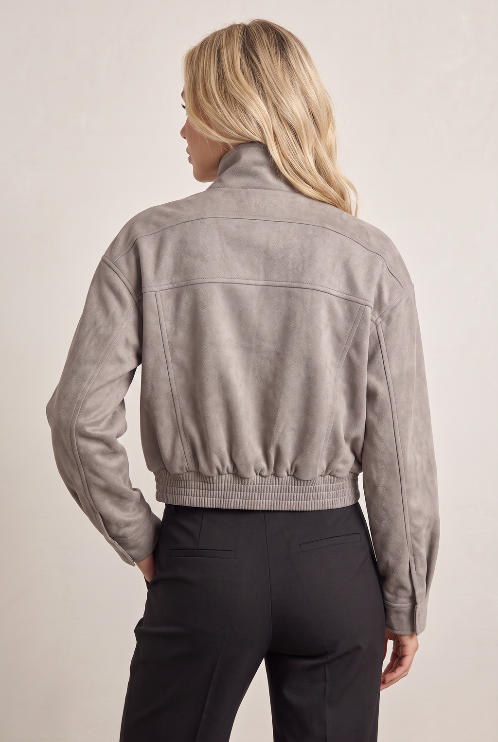 Women’s Light Grey Suede-Effect Utility Jacket