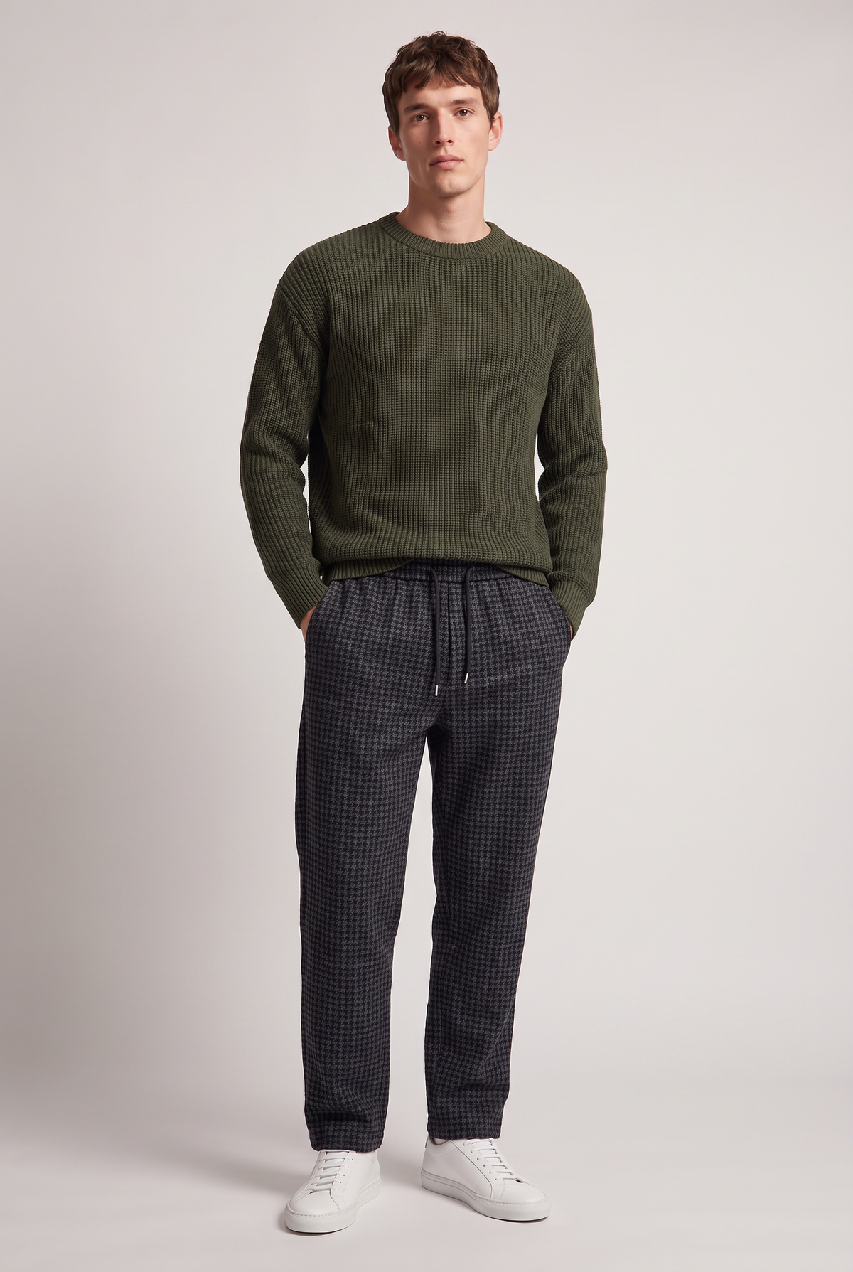 Men’s Houndstooth Drawstring Relaxed Fit Trousers