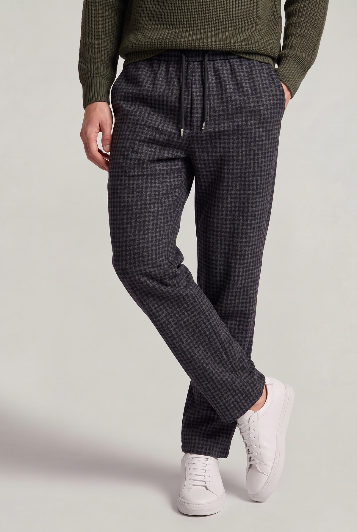 Men’s Houndstooth Drawstring Relaxed Fit Trousers